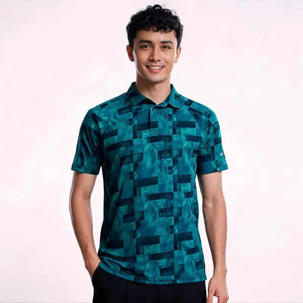 Teal_Polyester_Stretch_Printed_Polo_T-Shirt_For_Men