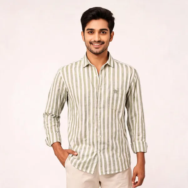 Green_Cotton_Striped_Casual_Shirt_For_Men