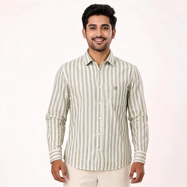 Green_Cotton_Striped_Casual_Shirt_For_Men