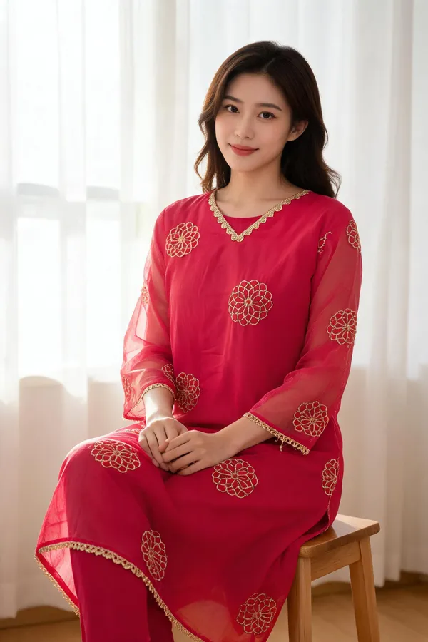 Pink_Sheer_Floral_Embroidered_V-Neck_Kurta_For_Women