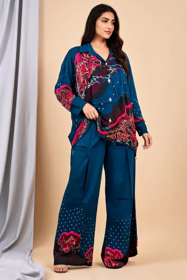 Blue_Floral_Print_Relaxed_Wide-Leg_Kurta_Set_For_Women