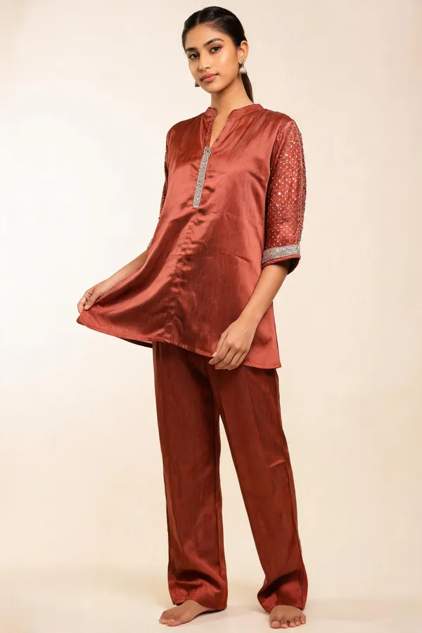 Rust_Straight_Kurta_Set_For_Women