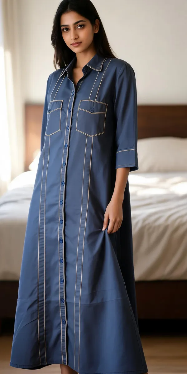 Blue_Satin_Piped_Shirt_Dress_For_Women