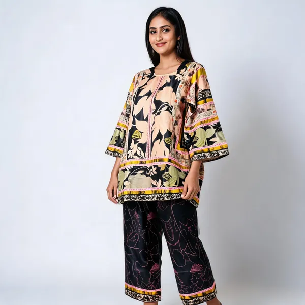 Multicolour_Satin_Floral_Print_Relaxed_Kurta_Set_For_Women