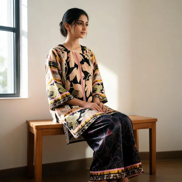 Multicolour_Satin_Floral_Print_Relaxed_Kurta_Set_For_Women