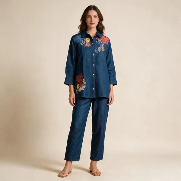 Blue_Floral_Embroidered_Relaxed_Kurta_Pant_Set_For_Women