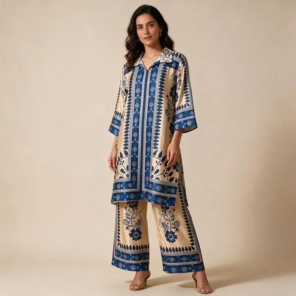 Peach_Floral_Print_Relaxed_Kurta_Palazzo_Set_For_Women