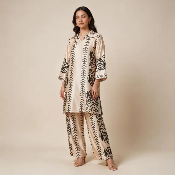 Cream_Botanical_Print_Relaxed_Wide-Leg_Kurta_Set_For_Women