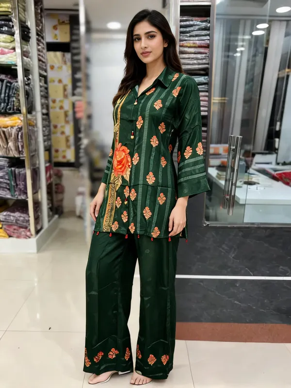 Green_Floral_Print_Straight_Kurta_Wide-Leg_Set_For_Women
