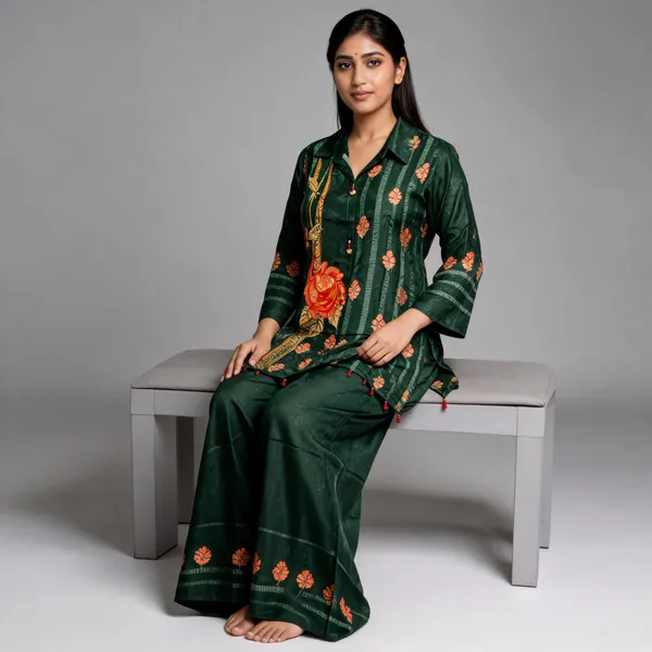 Green_Floral_Print_Straight_Kurta_Wide-Leg_Set_For_Women
