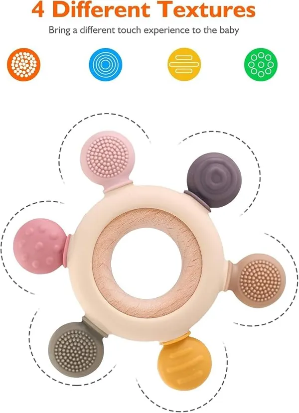 Multicolour_Silicone_Wooden_Baby_Teething_Rattle_For_Infants_-_Pack_of_2