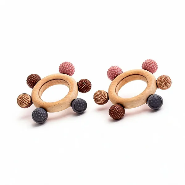 Multicolour_Silicone_Wooden_Baby_Teething_Rattle_For_Infants_-_Pack_of_2