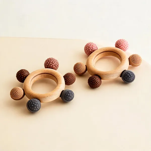 Multicolour_Silicone_Wooden_Baby_Teething_Rattle_For_Infants_-_Pack_of_2