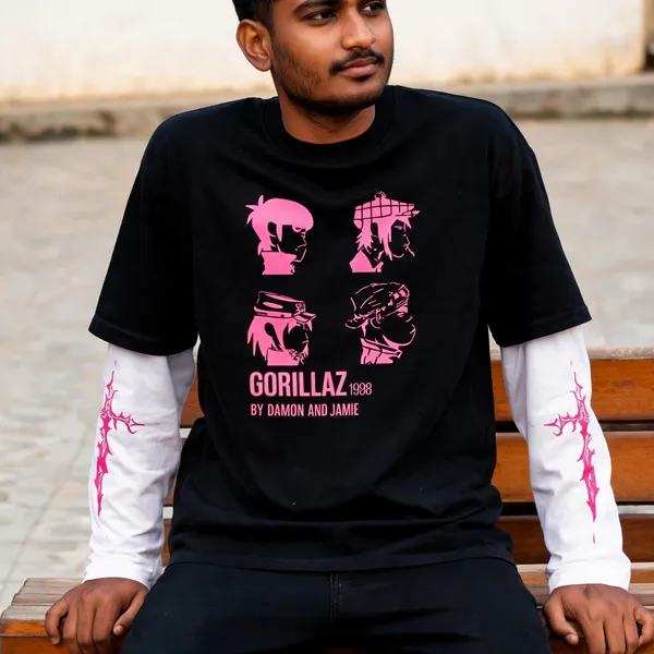 Black_&_White_Cotton_Layered_Graphic_T-Shirt_For_Men