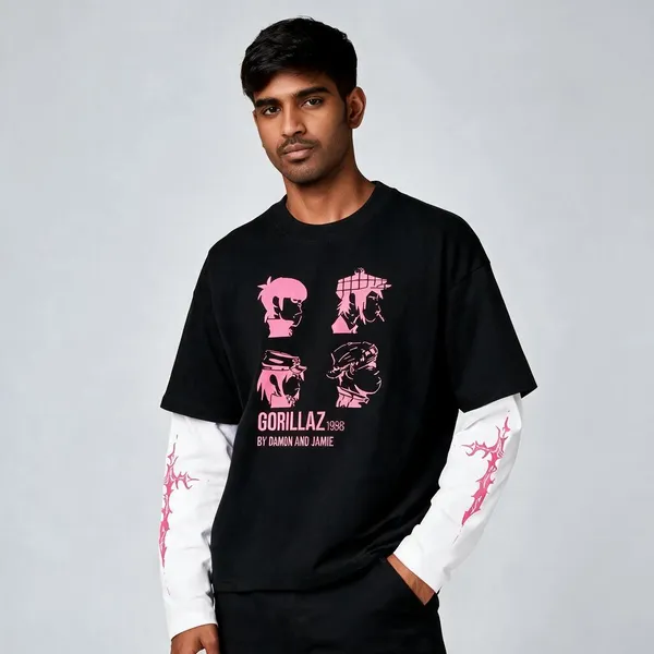 Black_&_White_Cotton_Layered_Graphic_T-Shirt_For_Men