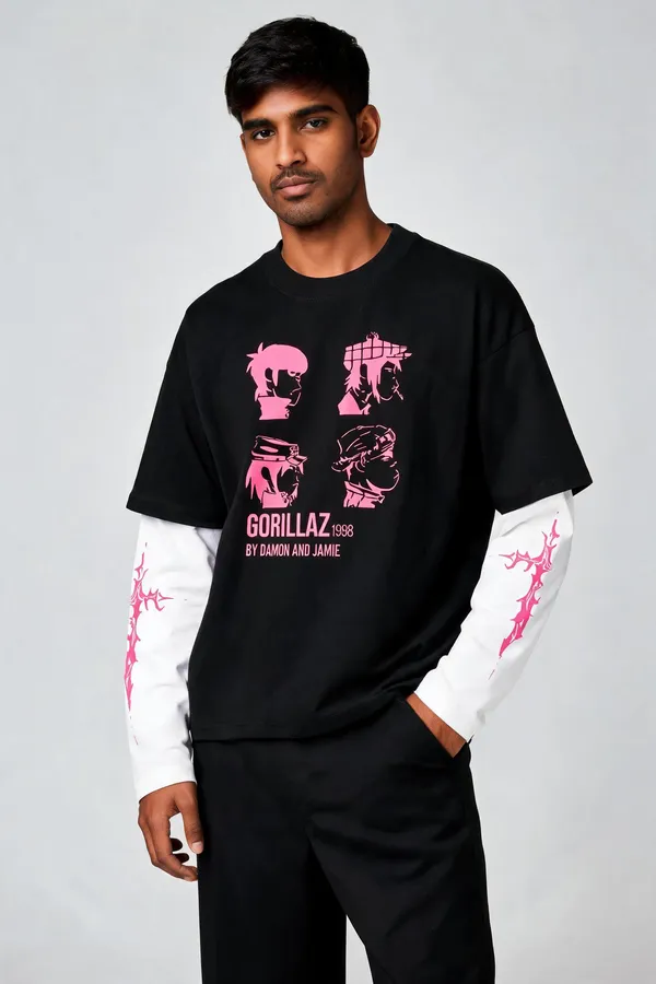 Black_&_White_Cotton_Layered_Graphic_T-Shirt_For_Men