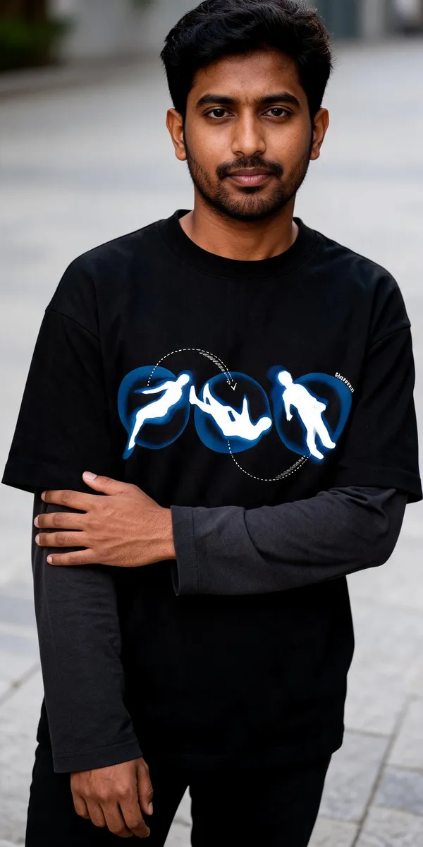 Black_&_Grey_Cotton_Layered_Graphic_T-Shirt_For_Men
