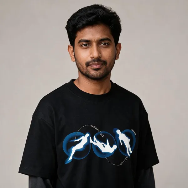 Black_&_Grey_Cotton_Layered_Graphic_T-Shirt_For_Men