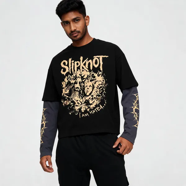 Black_&_Grey_Cotton_Layered_Graphic_T-Shirt_For_Men