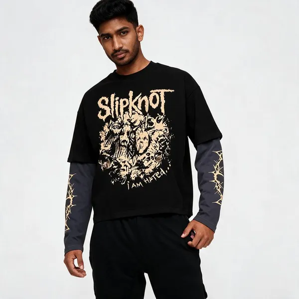 Black_&_Grey_Cotton_Layered_Graphic_T-Shirt_For_Men