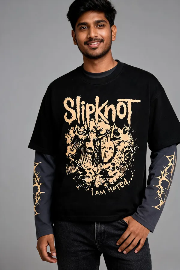 Black_&_Grey_Cotton_Layered_Graphic_T-Shirt_For_Men