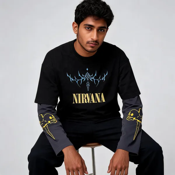 Black_&_Grey_Cotton_Layered_Graphic_T-Shirt_For_Men