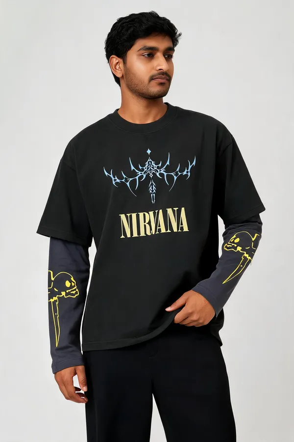 Black_&_Grey_Cotton_Layered_Graphic_T-Shirt_For_Men