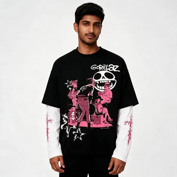 Black_&_White_Cotton_Layered_Graphic_T-Shirt_For_Men