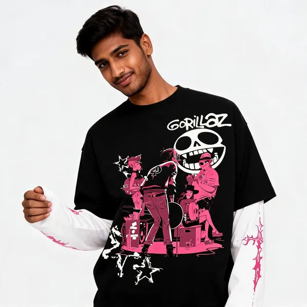 Black_&_White_Cotton_Layered_Graphic_T-Shirt_For_Men