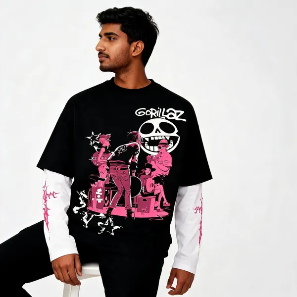 Black_&_White_Cotton_Layered_Graphic_T-Shirt_For_Men
