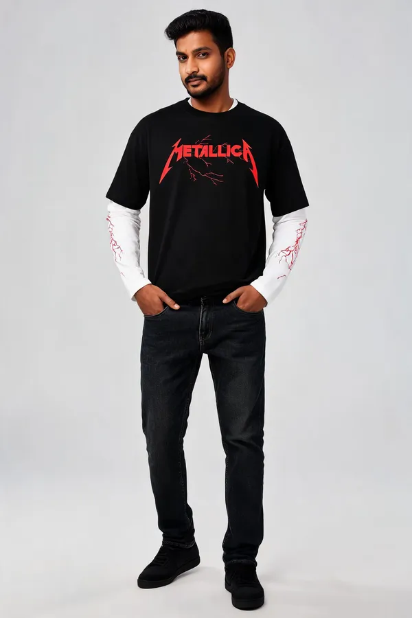 Black_&_White_Cotton_Layered_Graphic_T-Shirt_For_Men