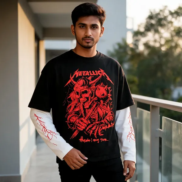 Black_&_White_Cotton_Layered_Graphic_T-Shirt_For_Men