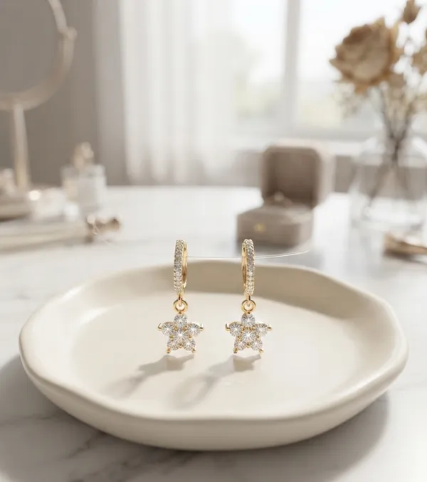 Lucille_Flower_Drop_Huggy_Earrings