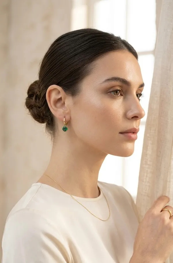Beryl_Gold_And_Green_drop_Huggy_Earrings