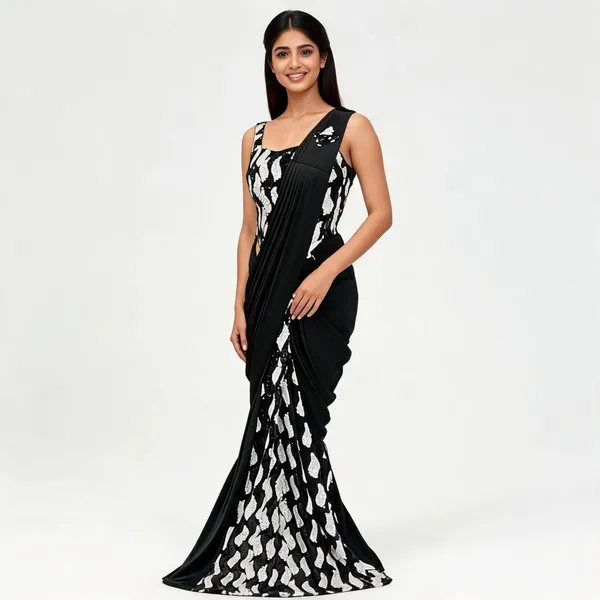 Black_Lycra_Silver_Sequin_Ready_To_Wear_Saree_For_Women