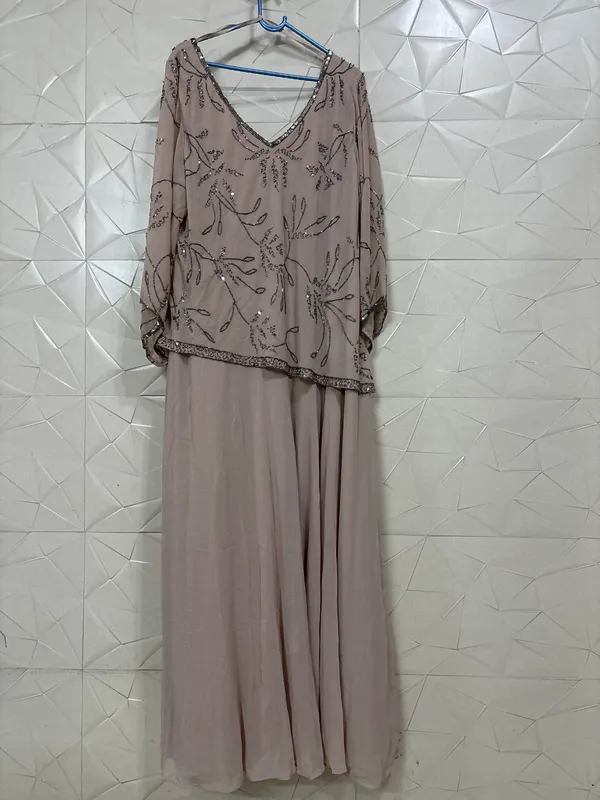 Taupe_Georgette_Embellished_Wide_Leg_Jumpsuit_For_Women