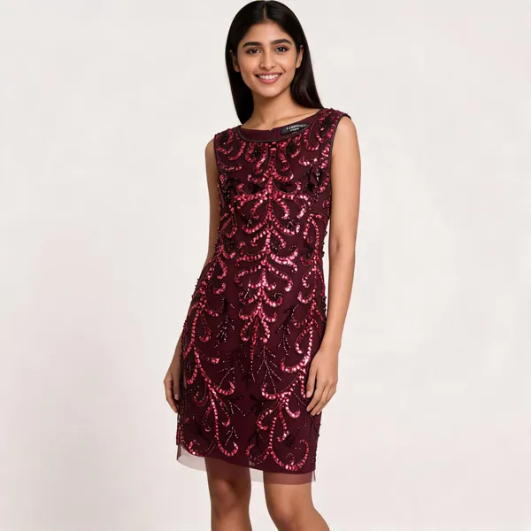 Maroon_Net_Straight_Fit_Sequin_Short_Dress_For_Women