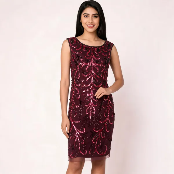 Maroon_Net_Straight_Fit_Sequin_Short_Dress_For_Women