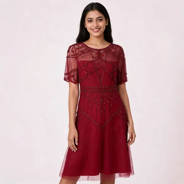 Maroon_Net_Embellished_Short_Dress_For_Women