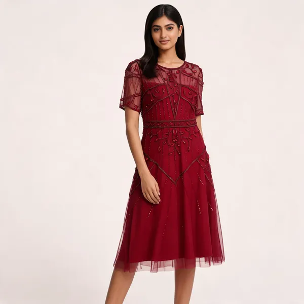 Maroon_Net_Embellished_Short_Dress_For_Women