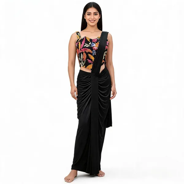 Black_Lycra_Embroidered_Pre-Draped_Saree_For_Women