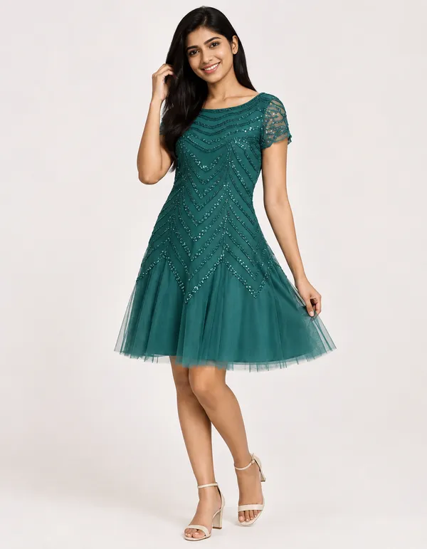 Teal_Net_Embellished_Flared_Maxi_Dress_For_Women