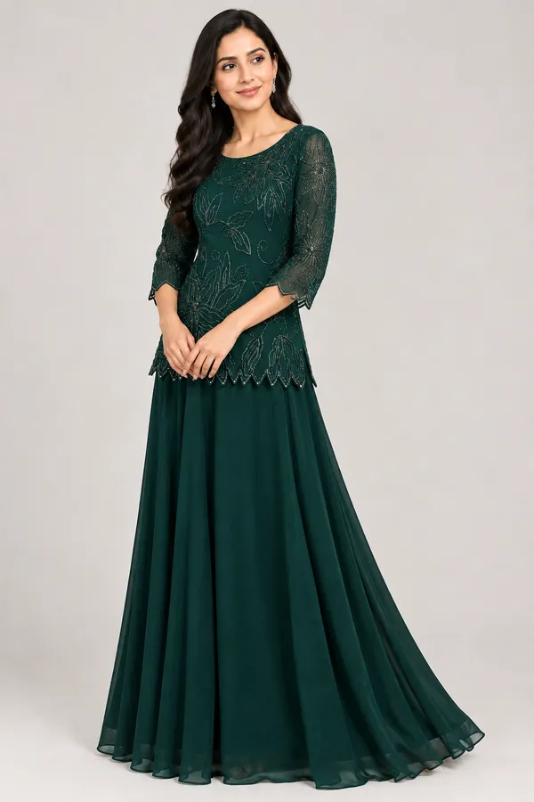 Green_Georgette_Embellished_Flare_Gown_For_Women