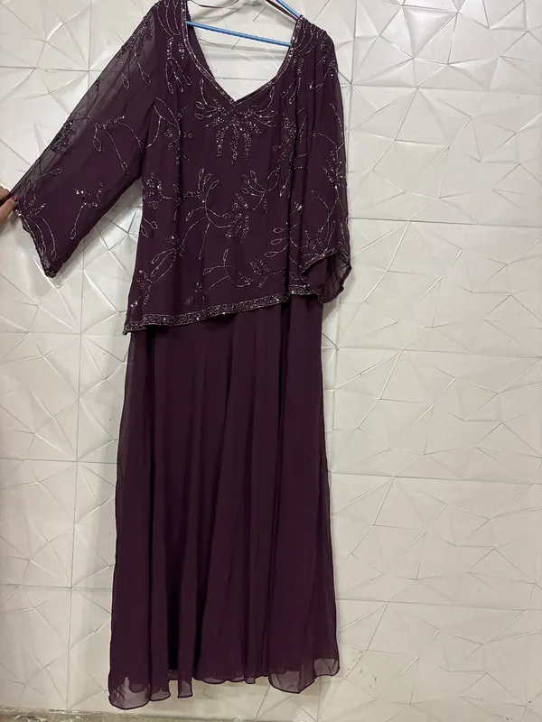 Purple_Georgette_Embellished_Layered_Flare_Gown_For_Women