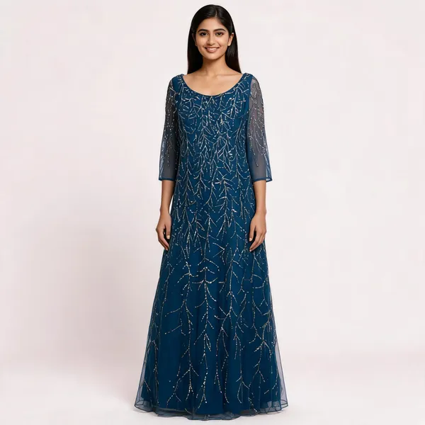 Navy_Blue_Net_Flared_Long_Gown_For_Women