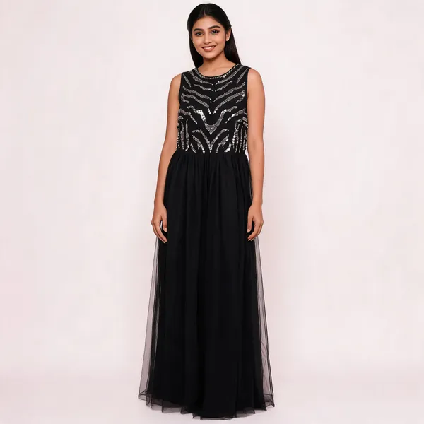 Black_Net_Embellished_Sleeveless_Long_Gown_For_Women