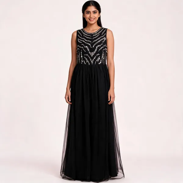 Black_Net_Embellished_Sleeveless_Long_Gown_For_Women