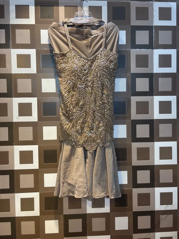 Champagne_Satin_Embellished_Fit_And_Flare_Dress_for_Women