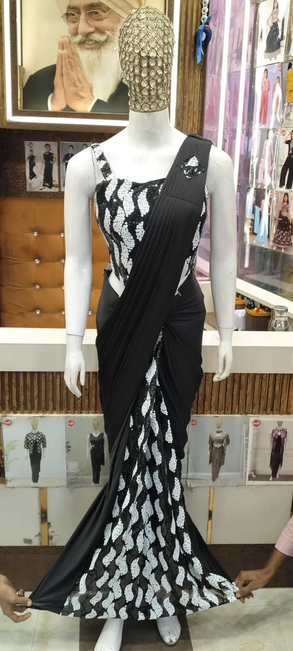 Black_Lycra_Silver_Sequin_Ready_To_Wear_Saree_For_Women