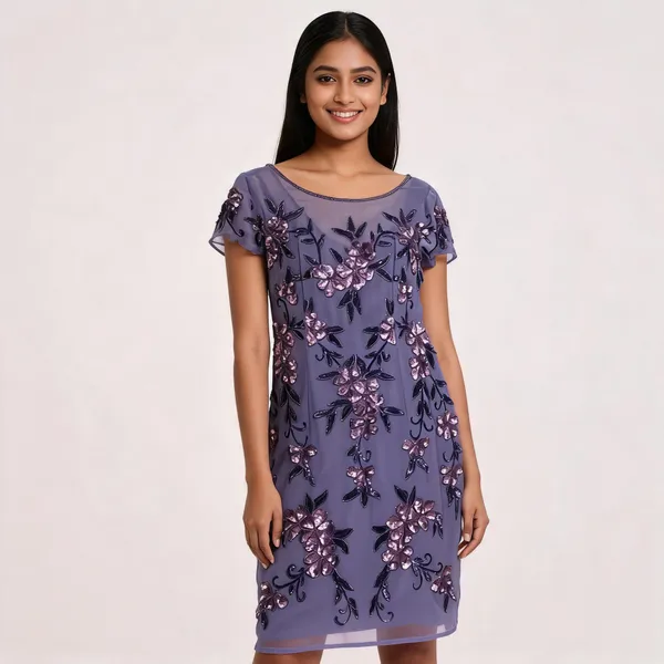 Purple_Net_Floral_Sequin_Straight_Dress_For_Women